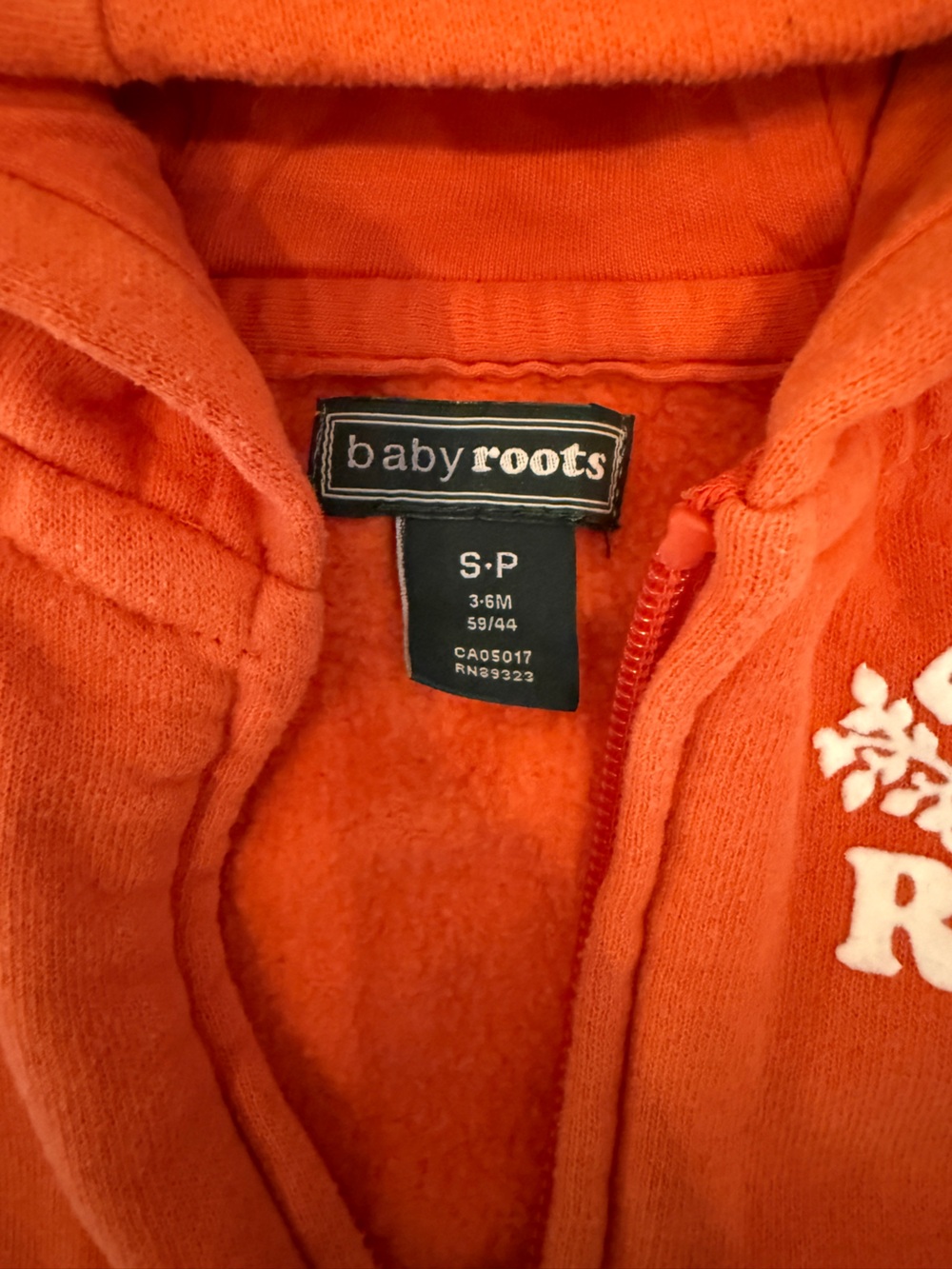 Roots Infant Bright Orange Full‑Zip Hoodie with White Logo (3-6M) - Picture 4 of 4